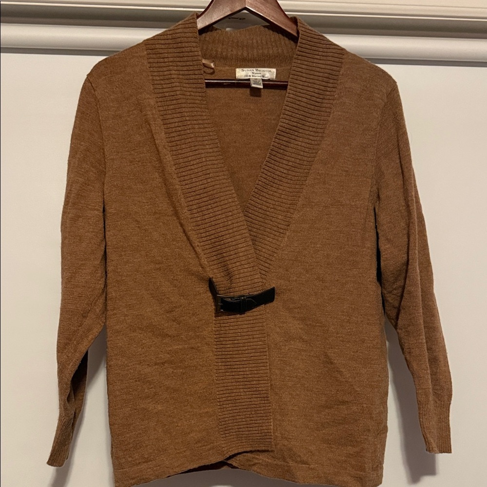 Susan Bristol Brown Cardigan with Buckle Accent